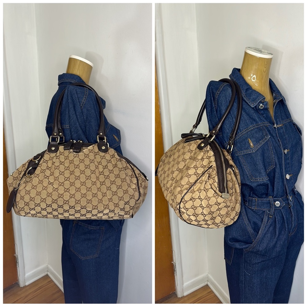 Gucci Beige/Brown GG Canvas and Leather Sukey Boston Bag
